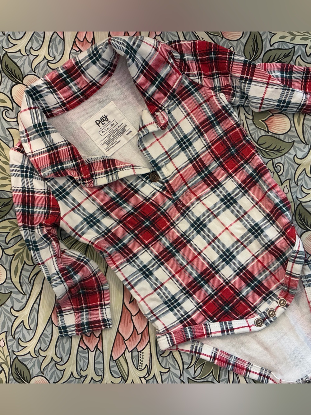 Little Sleepies Play Plaid Long-Sleeve Baby Bodysuit - Red White & Green Plaid